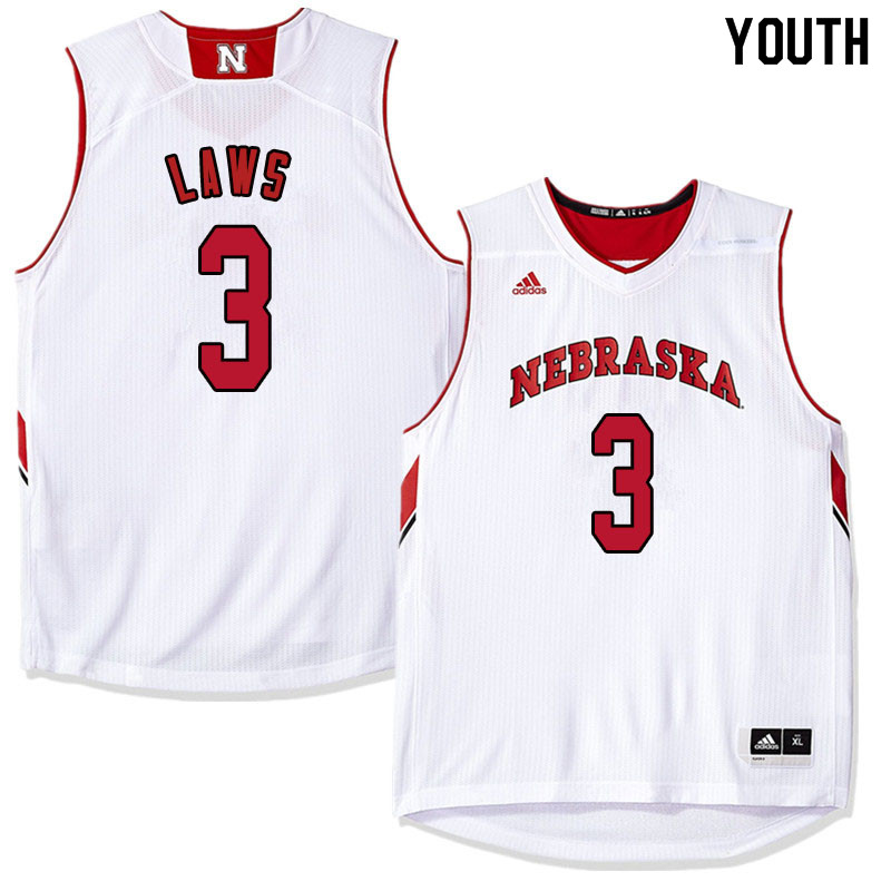 Youth Nebraska Cornhuskers #3 Malcolm Laws College Basketball Jersyes Sale-White - Click Image to Close